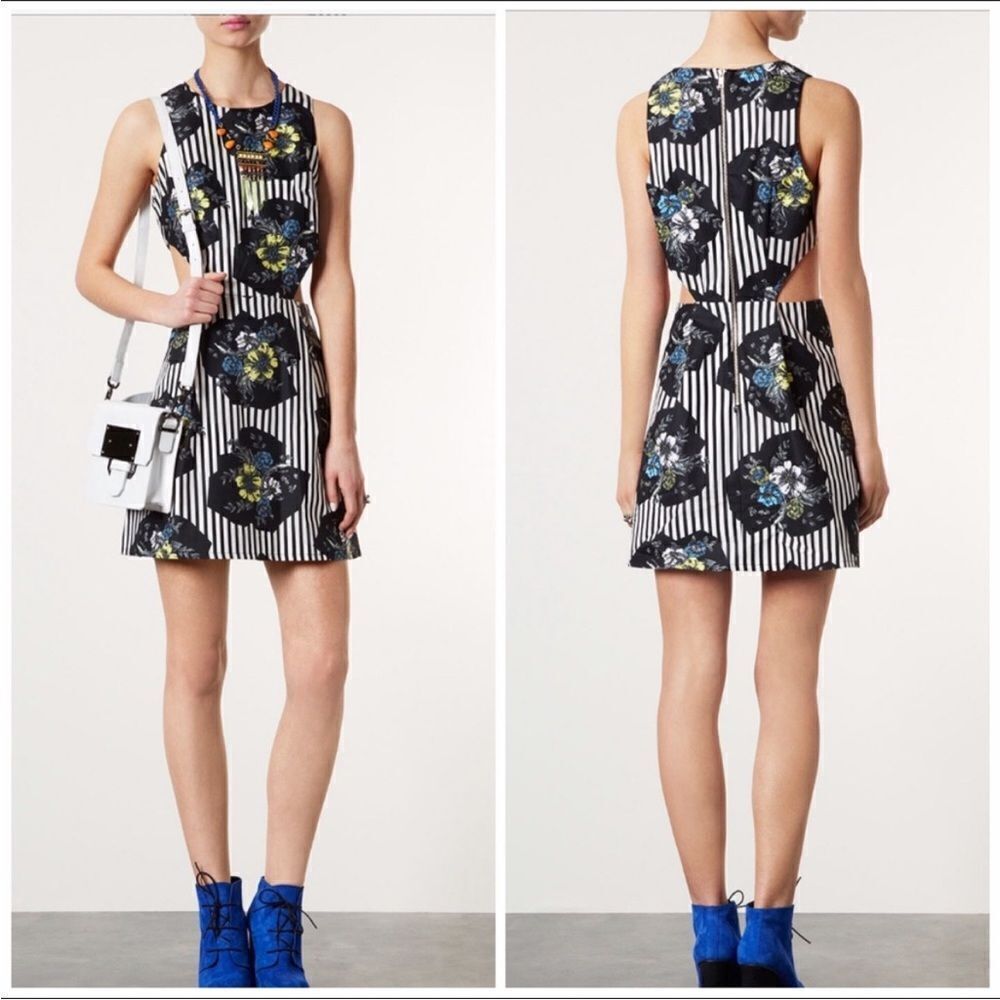 TopShop Multi Print Striped Floral Cutout Dress Boho Feminine Festival Modern
